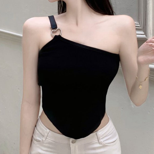Sexy one-shoulder irregular knitted tank top