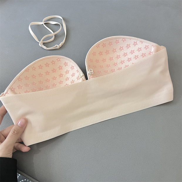 Front button push up breathable strapless bra