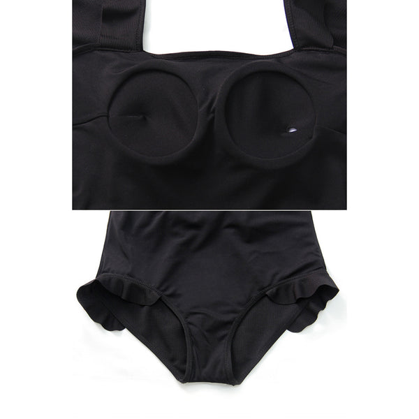 Ruffle Van Black Backless One-Piece Swimsuit