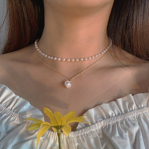Vintage Double Layer Pearl Necklace Clavicle Chain Jewelry