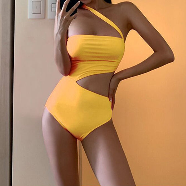 One-Piece Swimsuit Solid Color Belly Cover Backless