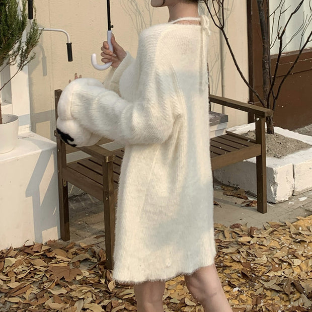 Mohair cardigan sweater camisole skirt knitted set