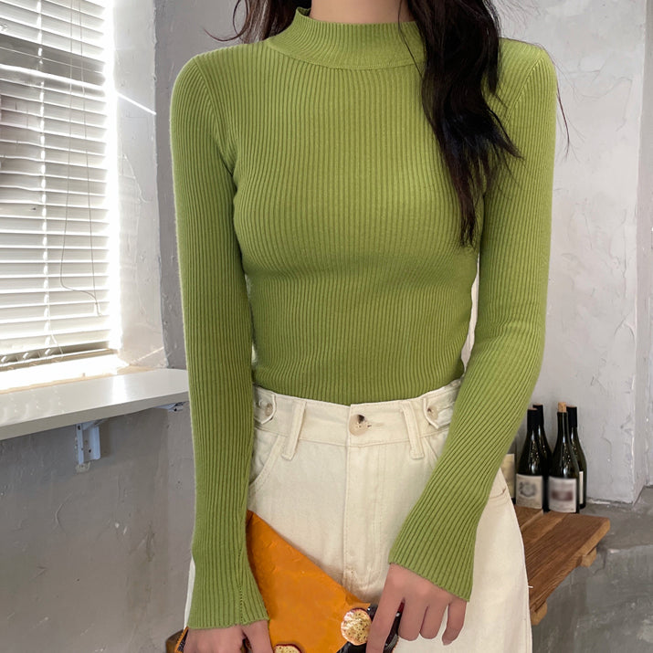 Long-Sleeve Knitted Top Half Turtleneck Sweater