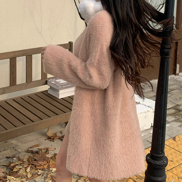 Mohair cardigan sweater camisole skirt knitted set