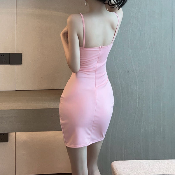Mesh Panel Cutout Fringe Cami Cocktail Dress