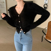 Feather yarn sweater v-neck mink fleece coat