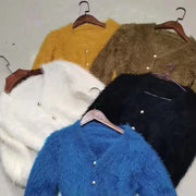 Feather yarn sweater v-neck mink fleece coat