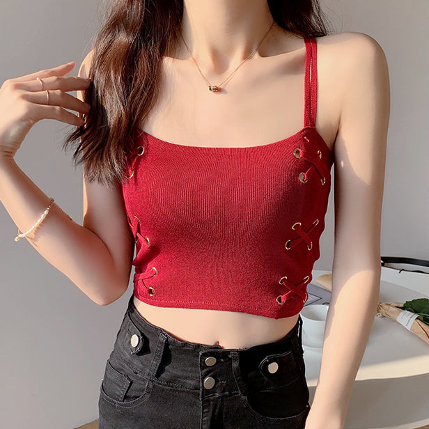 Solid color knitted slim short tank top