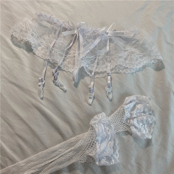 Lace Fishnet Suspenders Stockings Panties Set