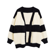 Long Sleeve Striped Colorblock Knit Sweater Cardigan Winter Clothes