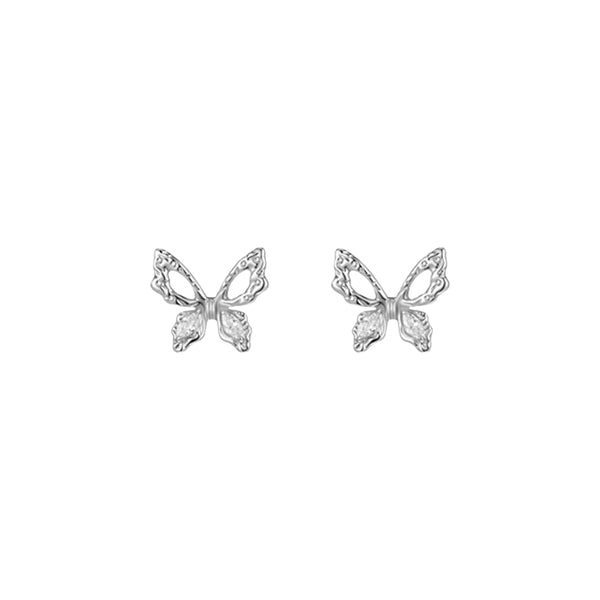 Silver Butterfly Stud Round Face Unique Delicate Earrings