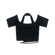 Short Sleeve Fake Two Piece Halter T-Shirt Top