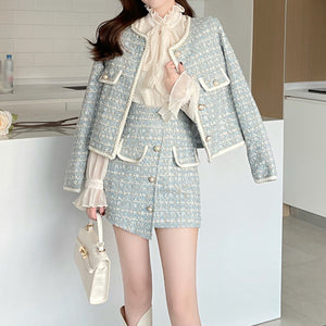 Suit Tweed Blazer Top Irregular Skirt