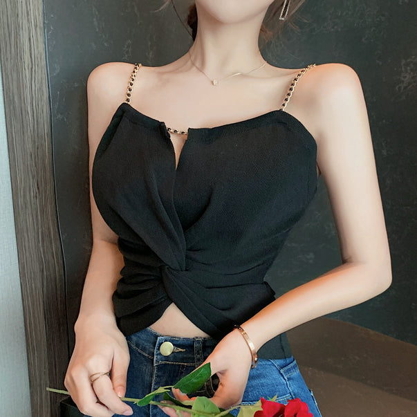 Sling solid color outer wear vest crop top