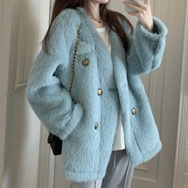 Faux Fur Mink Long-Sleeved Cotton Coat