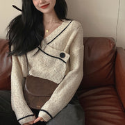 Knit cardigan v-neck top short sweater coat