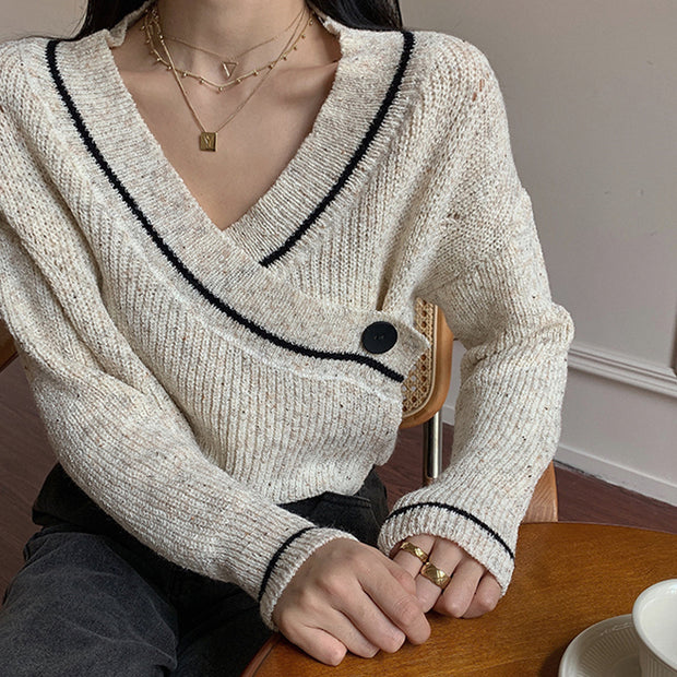 Knit cardigan v-neck top short sweater coat