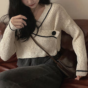 Knit cardigan v-neck top short sweater coat