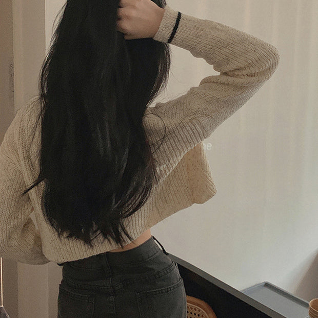Knit cardigan v-neck top short sweater coat