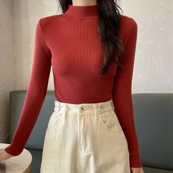Long-Sleeve Knitted Top Half Turtleneck Sweater