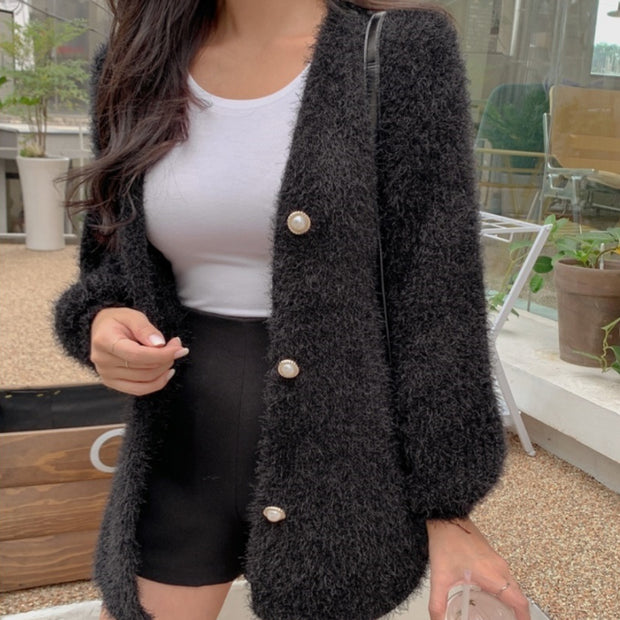 Furry short coat knitted cardigan sweater