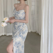 Cami Slit Printed Chiffon Buttocks Formal Dress