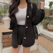Furry short coat knitted cardigan sweater