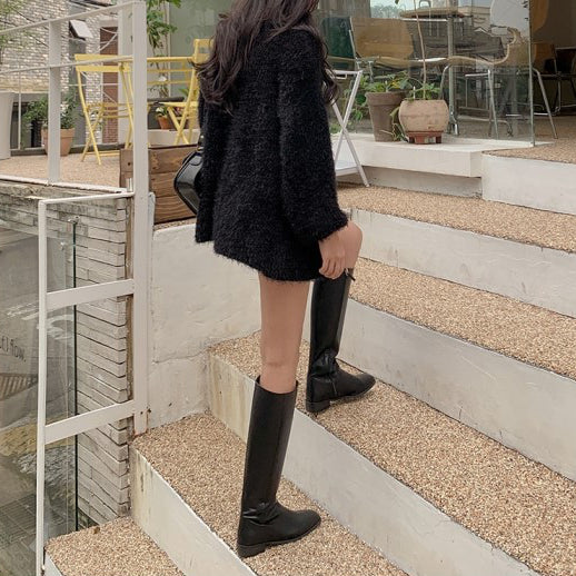 Furry short coat knitted cardigan sweater