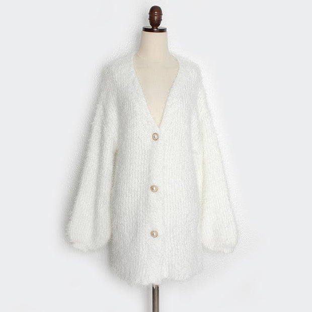 Furry short coat knitted cardigan sweater