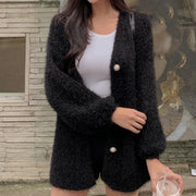 Furry short coat knitted cardigan sweater