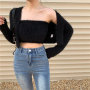 Short fuzzy knit top retro cardigan sweater coat