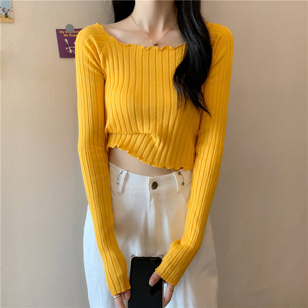 Bing Silk Short Top Long-Sleeved Sweater