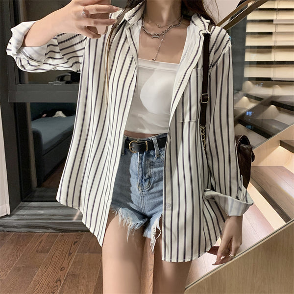 Sunscreen Striped Shirt Coat Long Sleeve Top