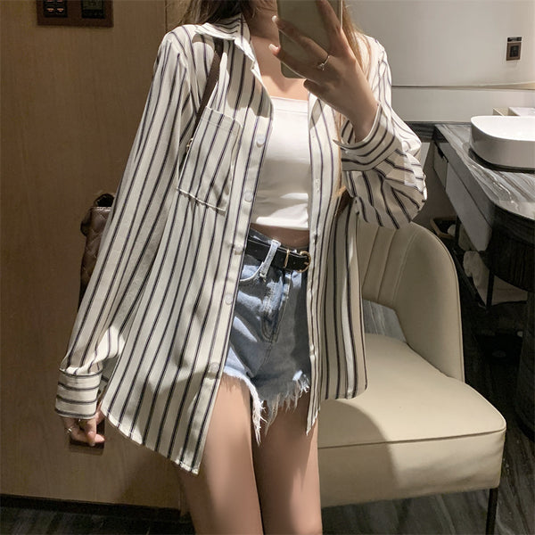 Sunscreen Striped Shirt Coat Long Sleeve Top