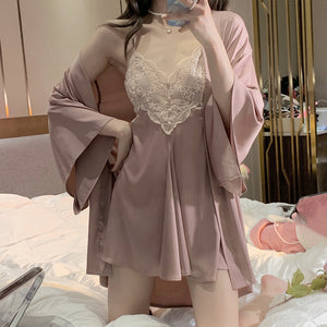 Pajamas Ice Silk Cami Nightdress Lace Homewear Romper