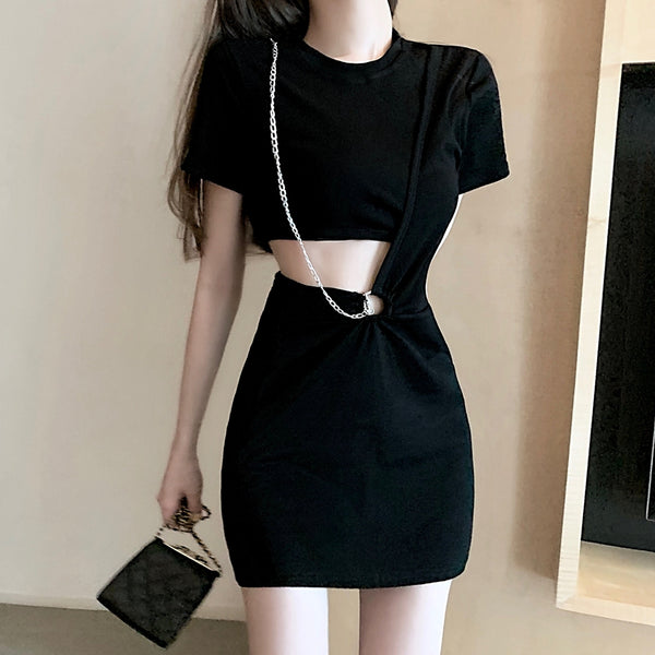 Black Bodycon Short Sleeve A-Line Dress