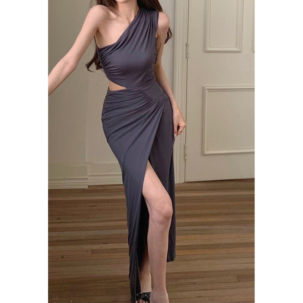 Retro Diagonal Hanging Open Waist Slit Dress DRESSVY retro-diagonal-hanging-open-waist-slit-dress-dressvy
