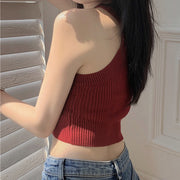 Sexy sleeveless knitted halterneck tank top