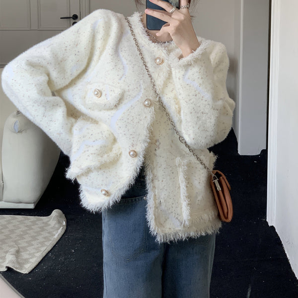 Versatile Mink Fleece Knit Cardigan Winter Coat Top