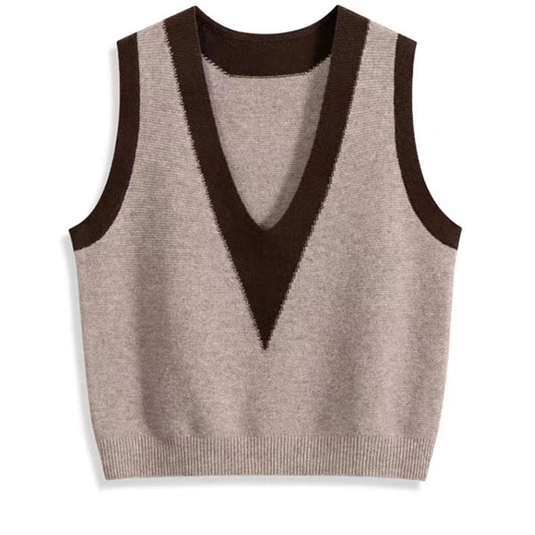 Plus Size Colorblock Vintage Sweater Vest Shirt Set