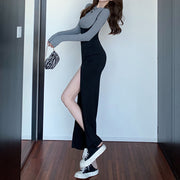 Knit top crossover halter slit dress suit