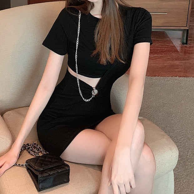 Black Bodycon Short Sleeve A-Line Dress