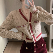 V-Neck Sweater Cardigan Retro Twist Knitted Top