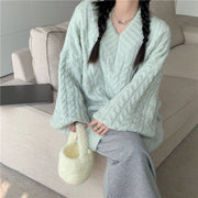 V-neck thickened fried dough twist sweater sweater upper garment