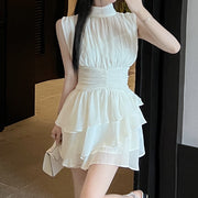 White Dress Chiffon Sleeveless Sling Set