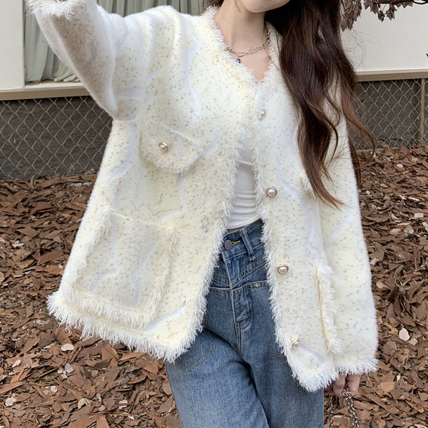 Versatile Mink Fleece Knit Cardigan Winter Coat Top