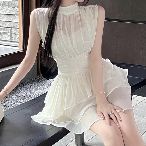 White Dress Chiffon Sleeveless Sling Set