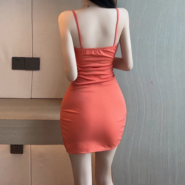 Sexy Hollow Mesh Low Cut Slim Fit Slip Dress