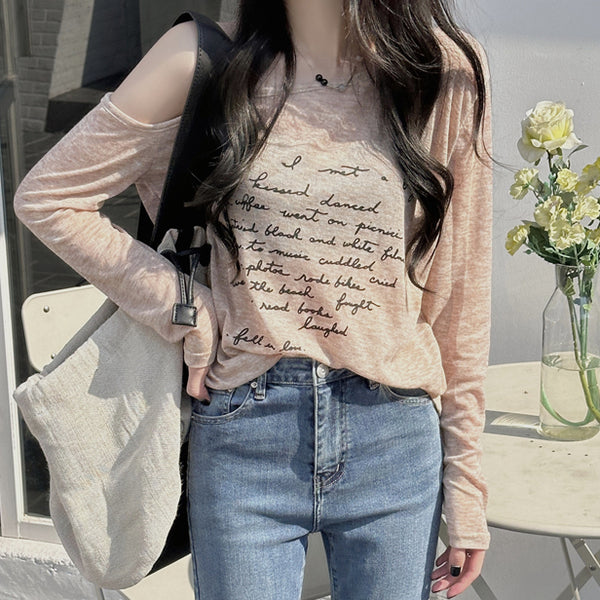 Letter T-Shirt Sun Protection Long-Sleeved Strapless Top