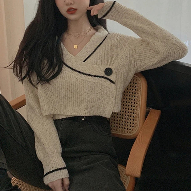 Knit cardigan v-neck top short sweater coat